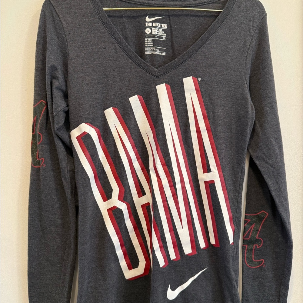 Nike Charcoal Long Sleeve Tee with White and Red BAMA Print